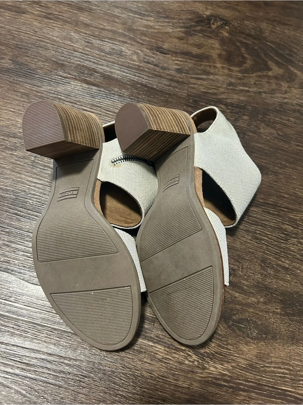 Toms Cream Canvas Ankle Strap Heels